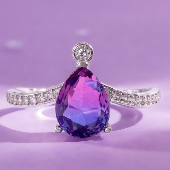 Pink & Purple Pear cut Gemstone Ring, 925 Sterling Silver Charmed Aroma - Picture 1 of 7